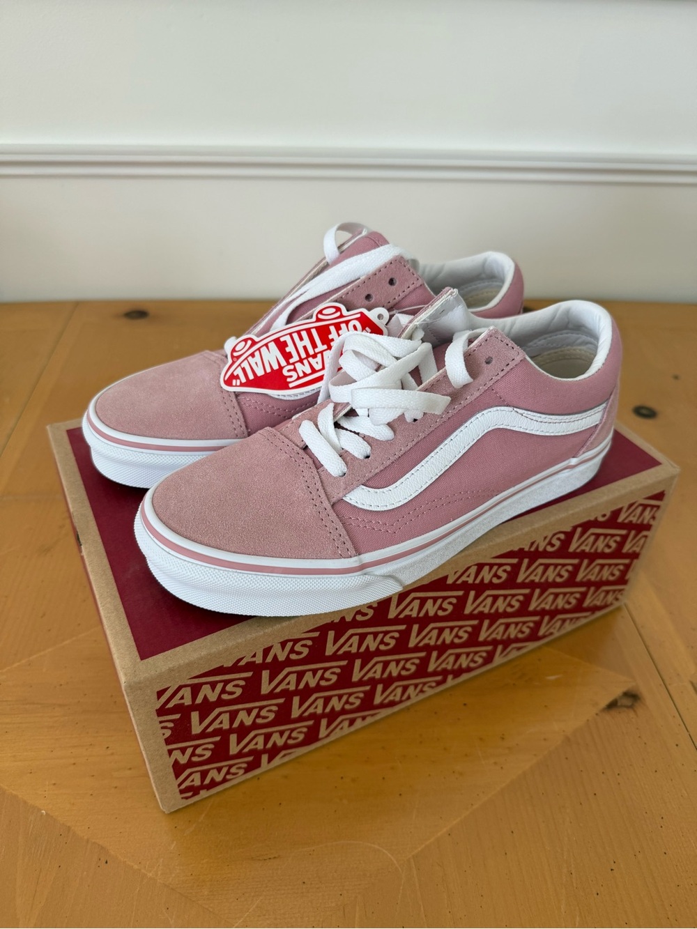 Vans Kids Old Skool Pink and White Suede Canvas Sneakers